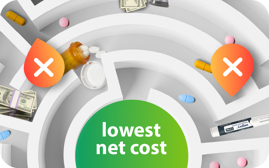 A maze with "Lowest Net Cost" as the goal in the center